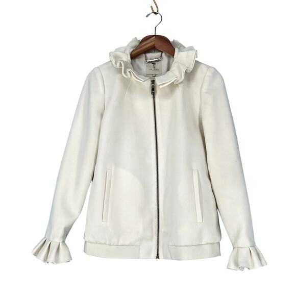 Ted Baker London Lydiah Crepe Ruffle Bomber Jacket Ivory size 2 - Picture 5 of 11